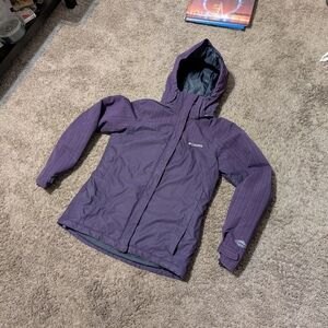 Columbia Winter Jacket Women Small Omni Tech Stripe Purple Zip Hooded Removable